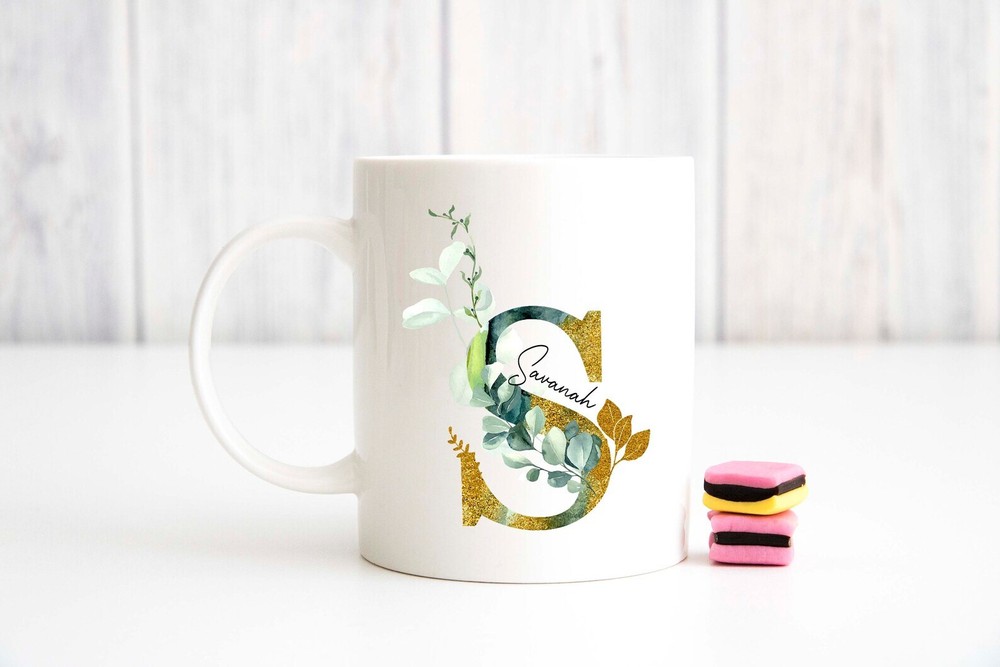 Personalized Name Initial Letter Monogram Floral Alphabet Mug S Gold Initial