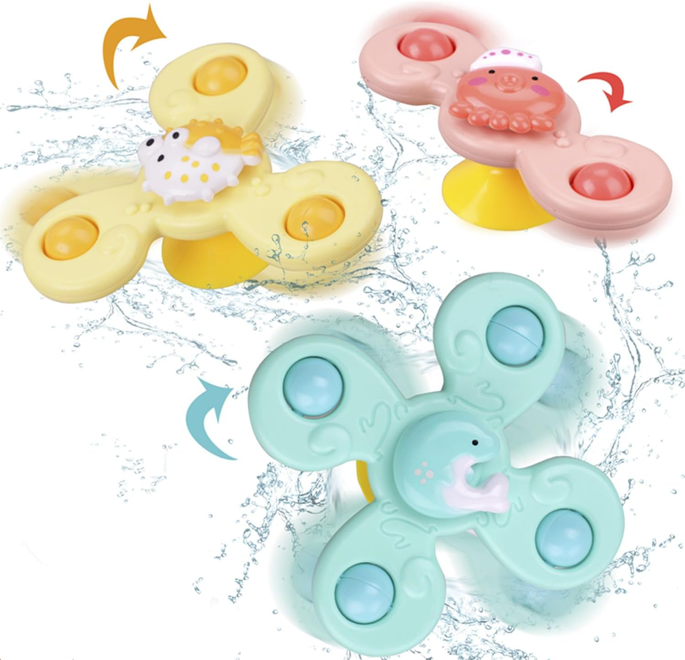 Suction Cup Toy for Baby,3 Pcs Spinning Toy Early Education Bathtub Toy Sea Anim