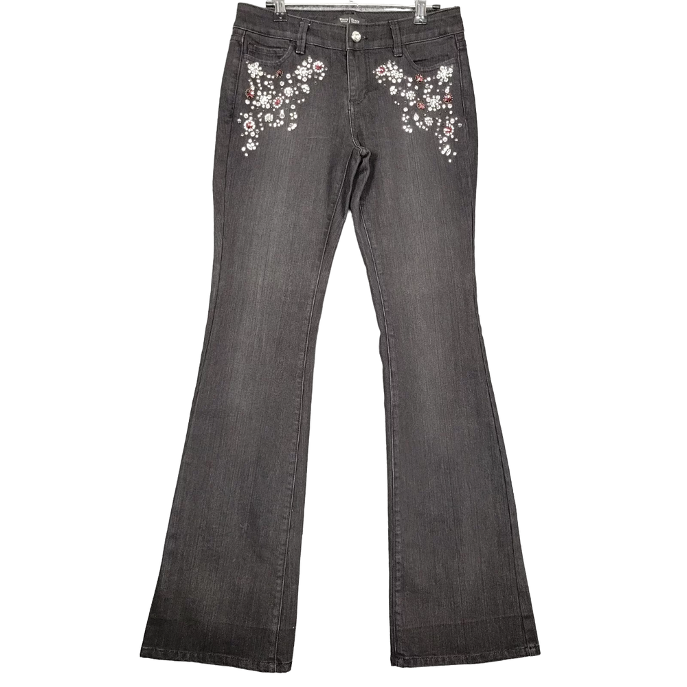 WHBM Black Rhinestone Stretch Flare Jeans Size 2