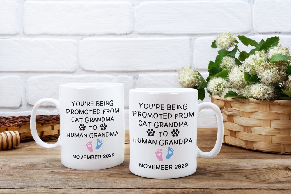 Custom Grandpa Mug Cat Grandma Pregnancy Reveal Mug Couples Mug Promoted To