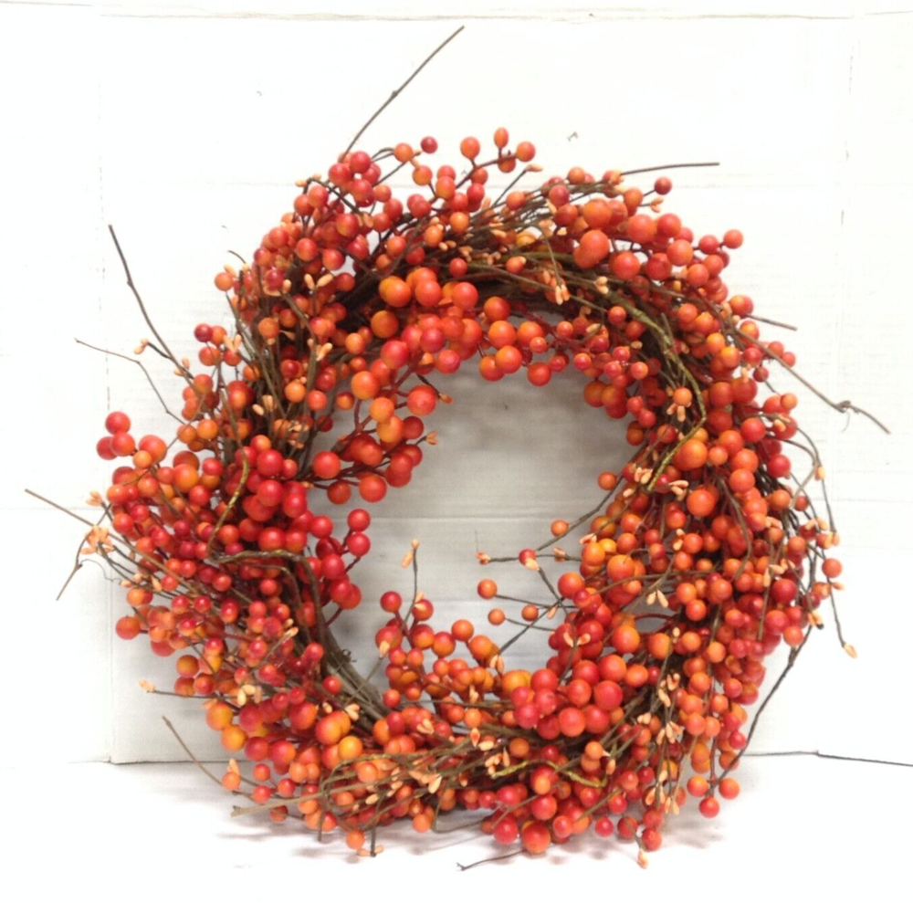 Seasonal Expressions Fall Orange Berry twig WREATH Autumn Thanksgiving 20