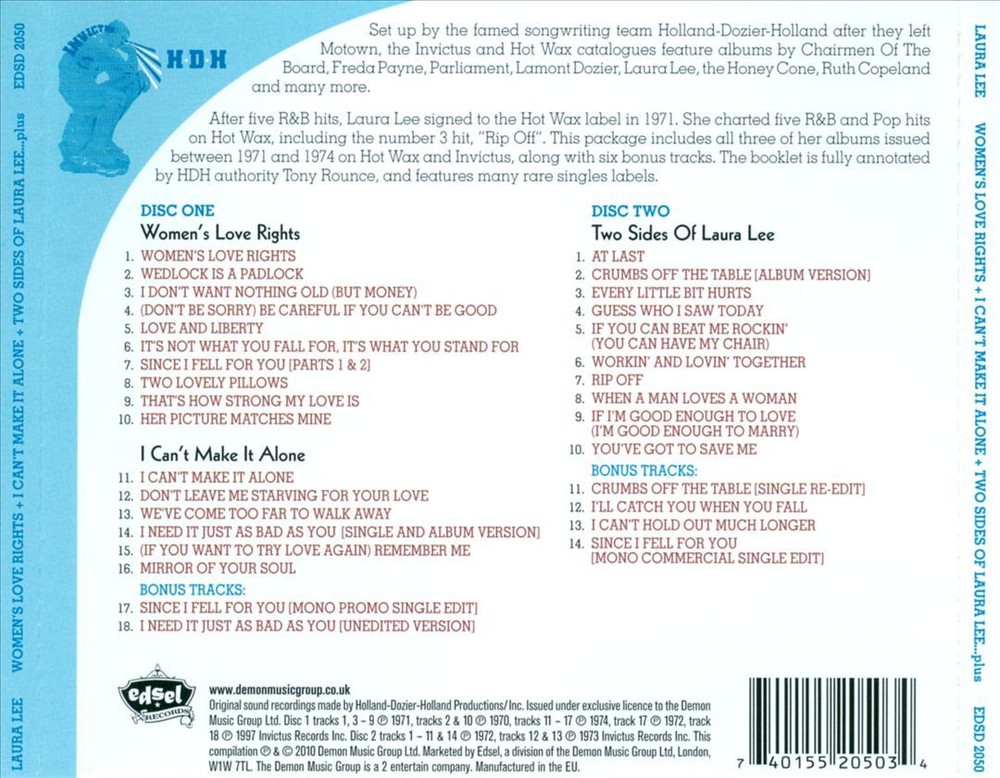 LAURA LEE WOMEN'S LOVE RIGHTS/I CAN'T MAKE IT ALONE/TWO SIDES OF LAURA LEE NEW C