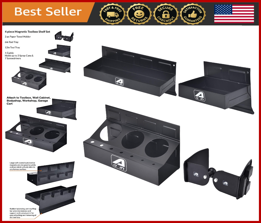 Magnetic Tool Tray Set Organizer - Garage Storage with Caddy & Holder