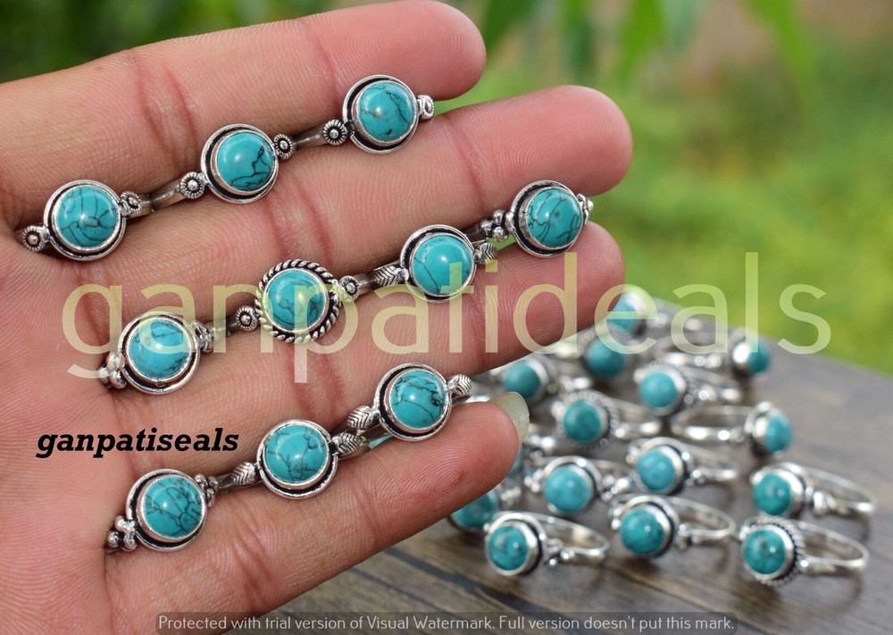 Christmas Sale Turquoise Gemstone Ring 10pcs Lot 925 Silver Plated Wholesale