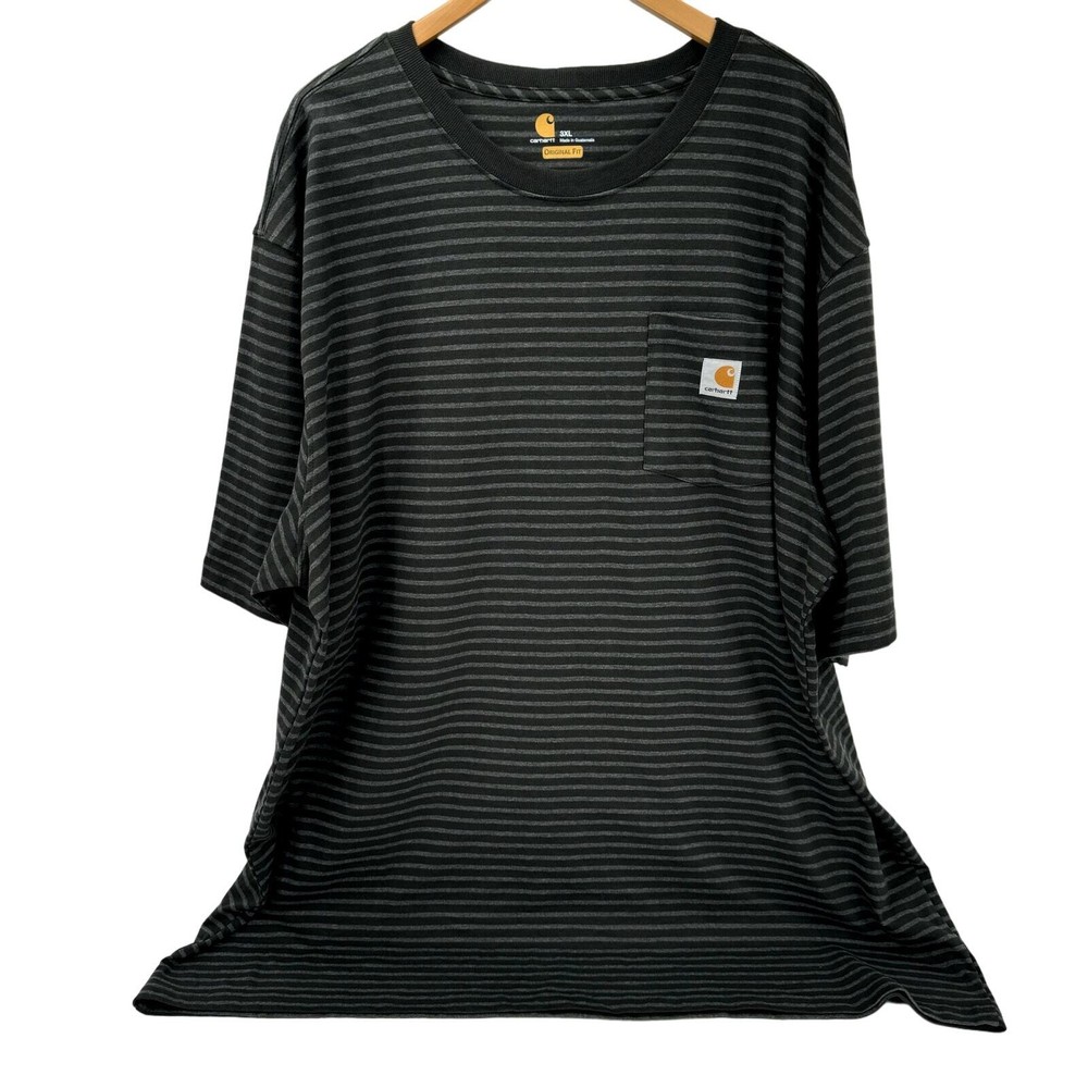 Carhartt T-Shirt Mens 3XL Gray Striped Original Fit Heavyweight Pocket Tee