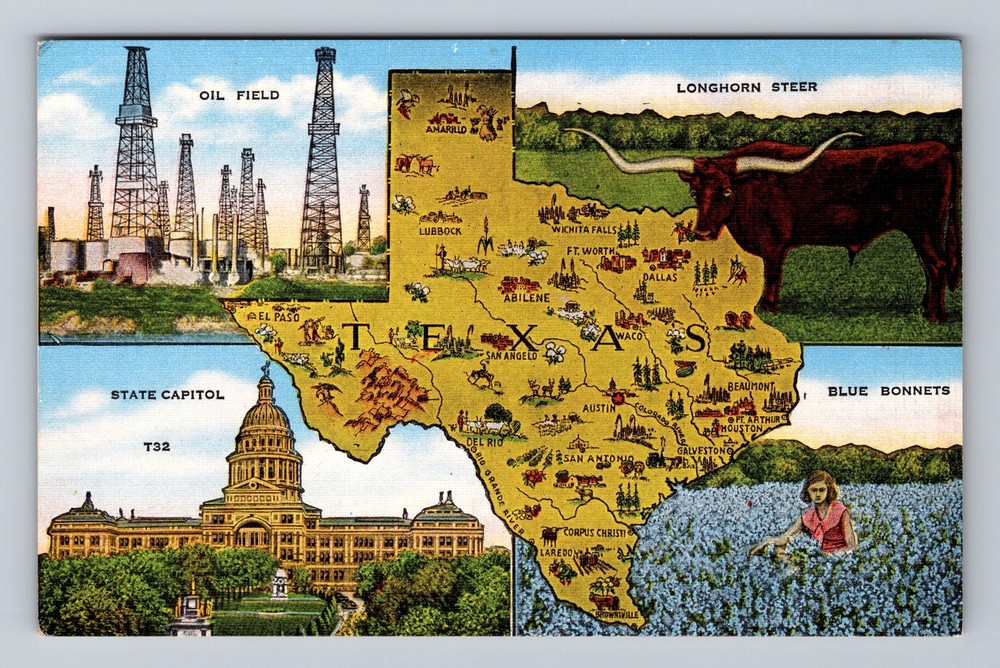 TX-Texas, Landmarks And Map View, Vintage Postcard