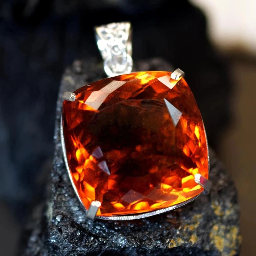 79.80 Ct Orange Topaz Pendant Sterling Silver Gemstone Jewelry Loose Cushion Cut