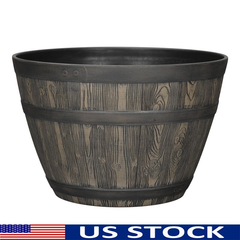 Rustic Whiskey Barrel Planter with Drainage Holes for Indoor Outdoor Use UV Resistant