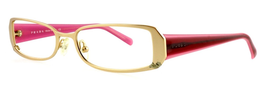 Prada VPR50F 1BK-1O1 50mm Gold Pink Eyeglass Frames Made in Italy