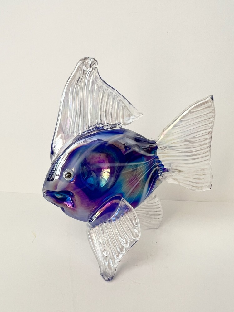 Hand Blown Fish Iridescent Hole for Hanging  or Free Standing 4.5 inches