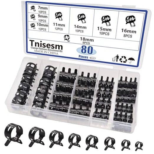 80Pcs Spring Band Hose Clamp Assortment Kit for Silicone Vacuum Hoses 7-18mm