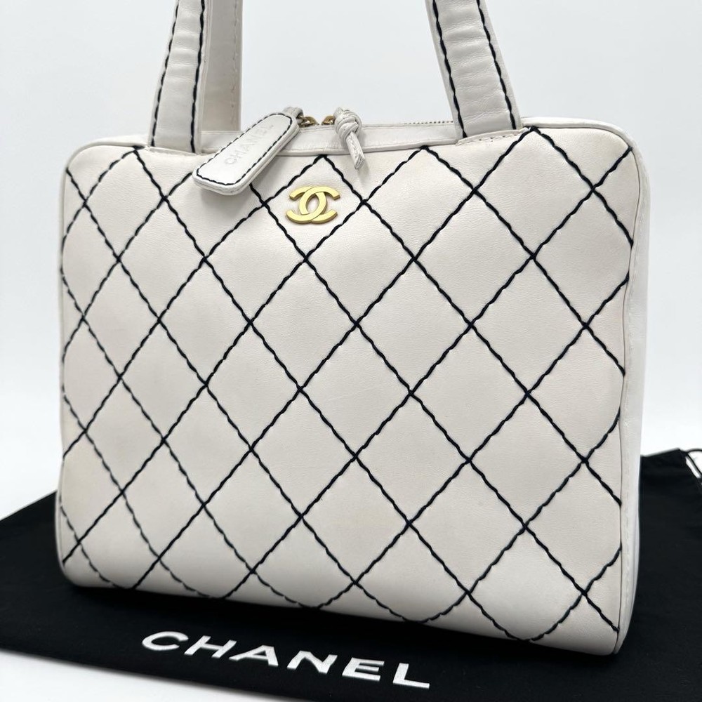 Chanel Wild Stitch Leather Tote Bag with Serial Number