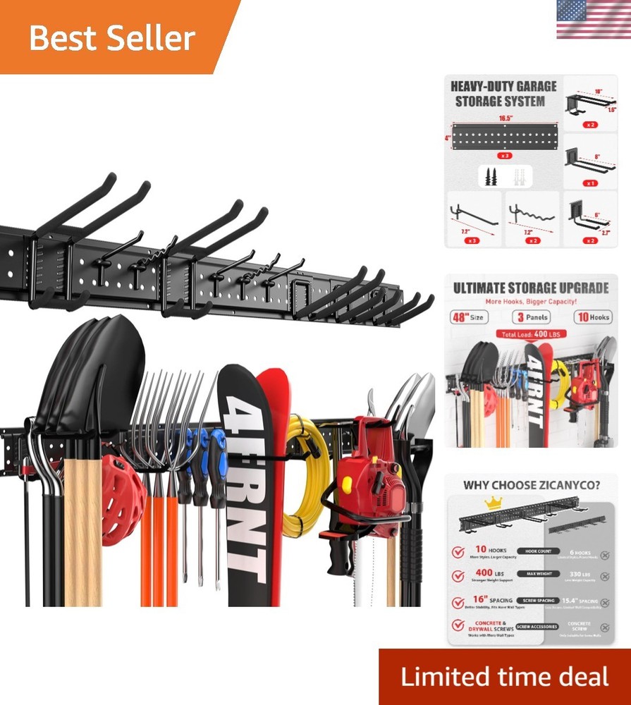 Versatile Garage Tool Organizer with 10 Adjustable Hooks - Perfect for Any Space