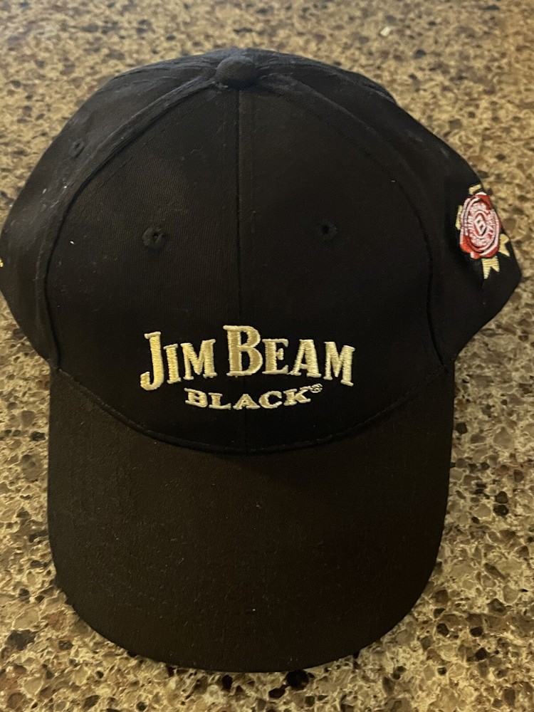 JIM BEAM Embroidered Logo Black Gold Hat Cap Adjustable Strapback