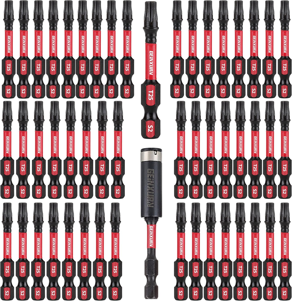 50Pc T25 Torx Impact Bit Set - S2 Steel Magnetic Bits with Holder for Drill Driver