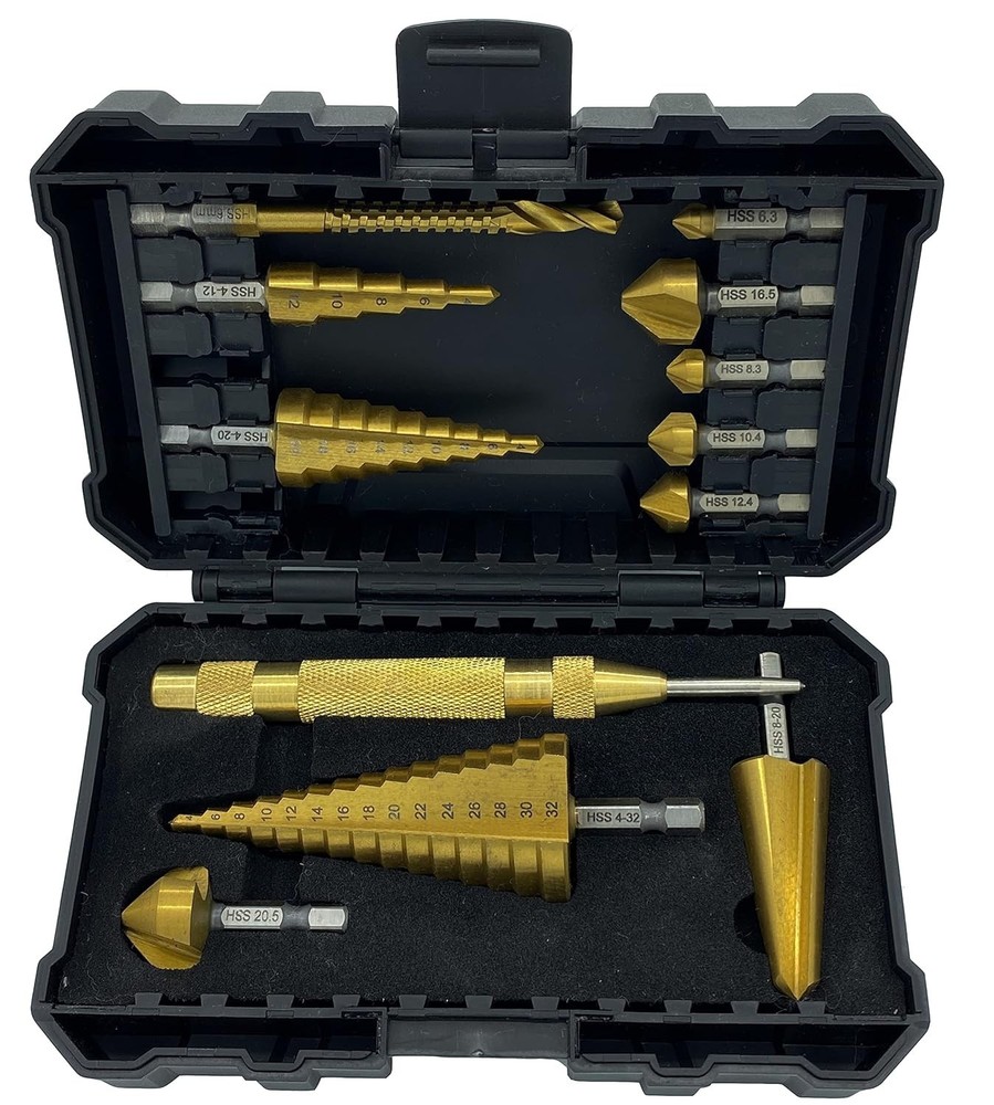 NordWolf 12pc HSS Titanium Step Cone Countersink Drill Bit Set 1/4