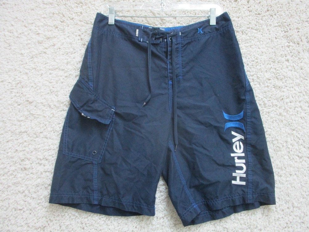 Hurley Board Shorts 30 Mens Navy Blue Pockets Swim Trunks Spell Out Logo Casual