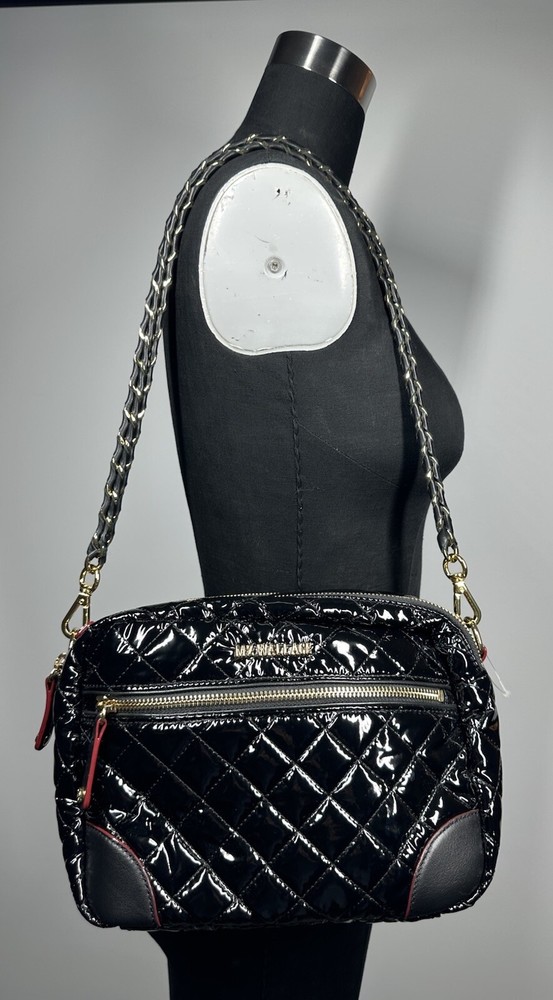 MZ Wallace Deluxe Quilted Black Nylon & Leather Shoulder Bag Chain Strap NWOT