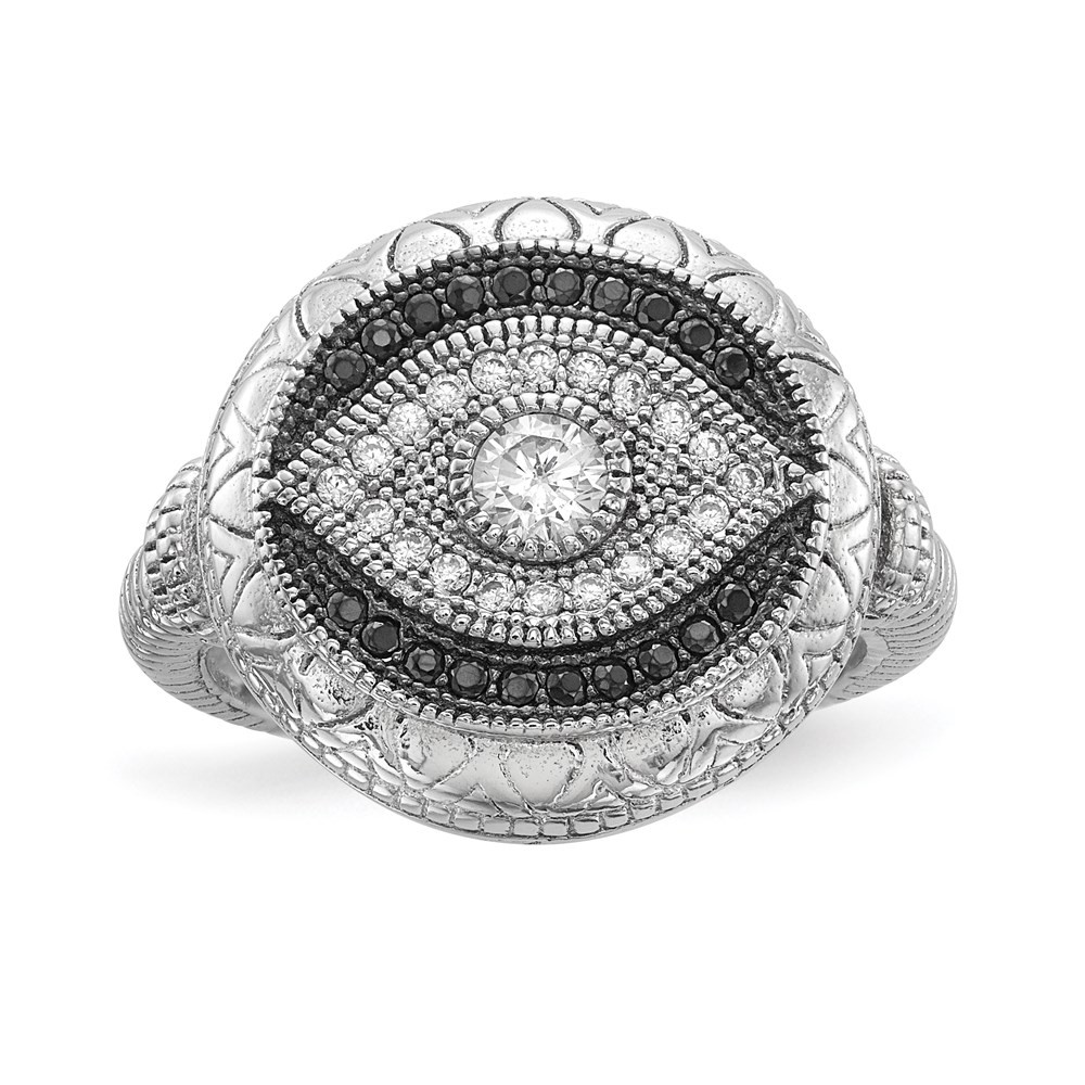 Sterling Silver Black and White Cubic Zirconia Evil Eye Ring Size 7