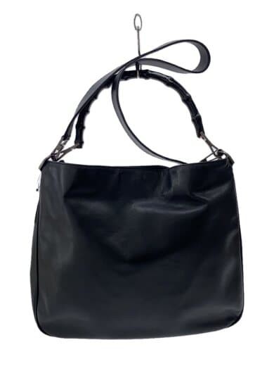 GUCCI Black Leather Solid Color Tote Bag 0011577 002046