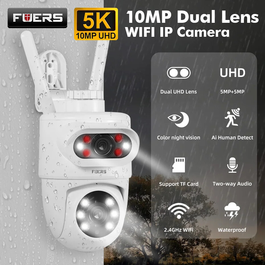 10MP Dual Lens IP Camera Tuya Smart Home Security Auto Tracking Wireless Alarm