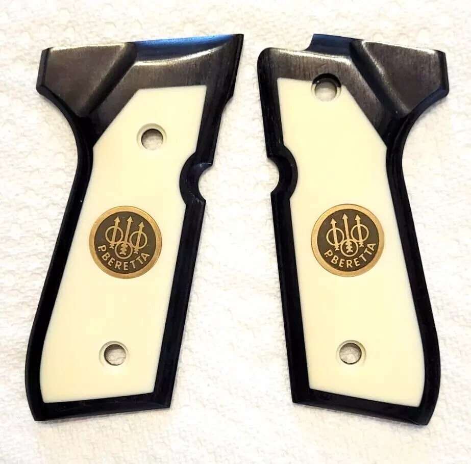 Beretta 92F 92FS 92/96 M9 Wood & Acrylic Pistol Grips with Trident & Screws NEW