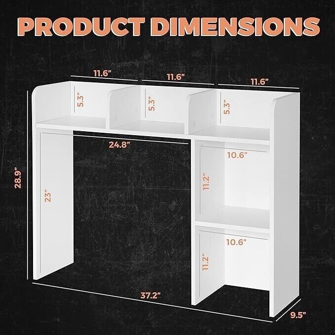 White Desktop Bookshelf Organizer for Dorm or Office Storage