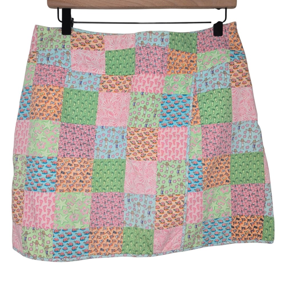 Vineyard Vines Womens Preppy Mixed Print Patchwork Cotton Wrap Skirt Size 8