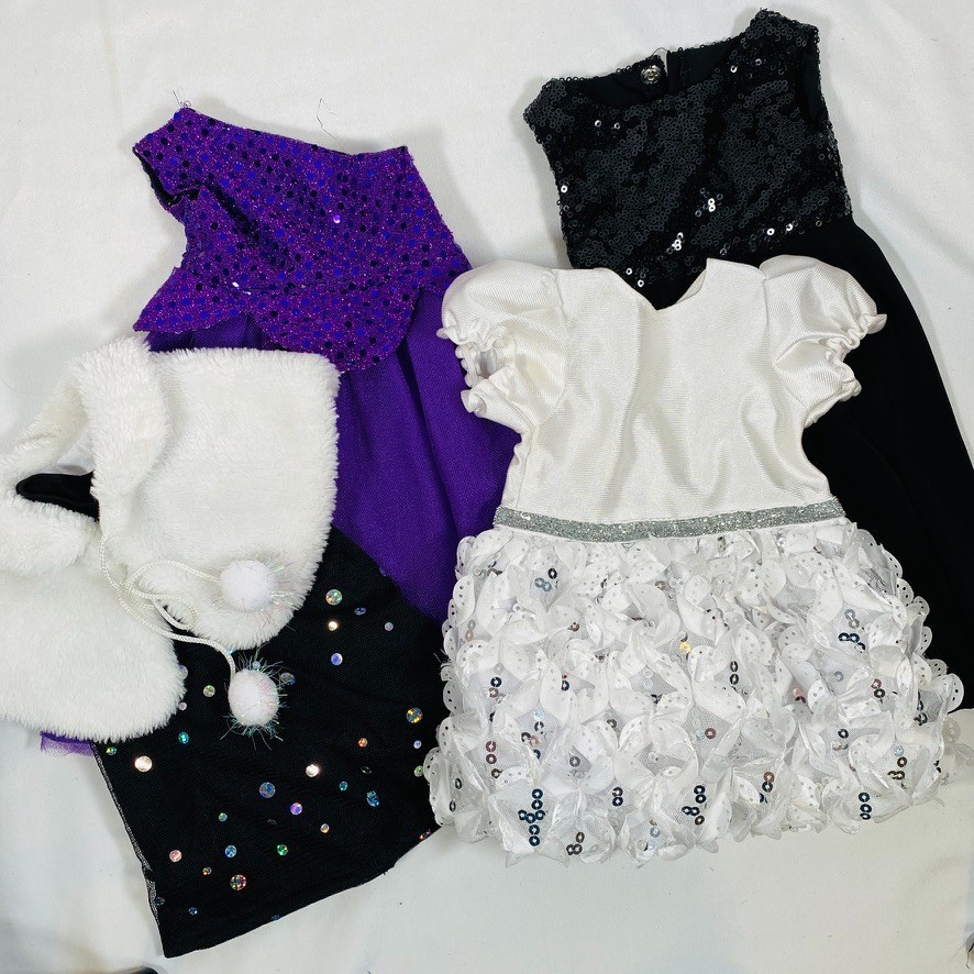 Set of 4 Fancy Sequin Dresses & Fur Cape Handmade for 18