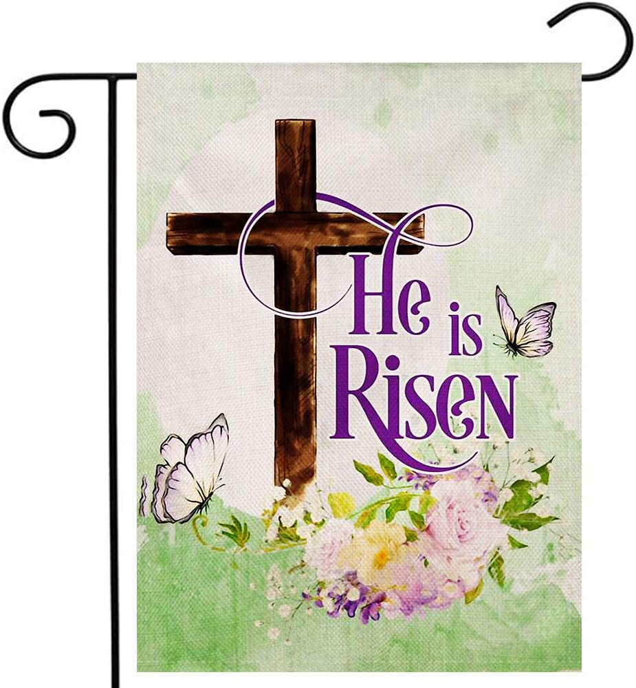 Easter Garden Flag He Is Risen Vertical Double Sided Spring Flowers, Easter Yard