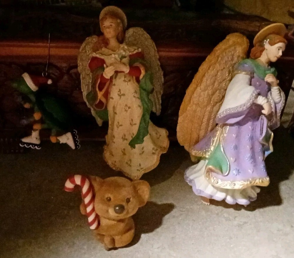 Vintage Hallmark Christmas Ornaments No Boxes.  Angels, Flocked Bear,Turtle (34)