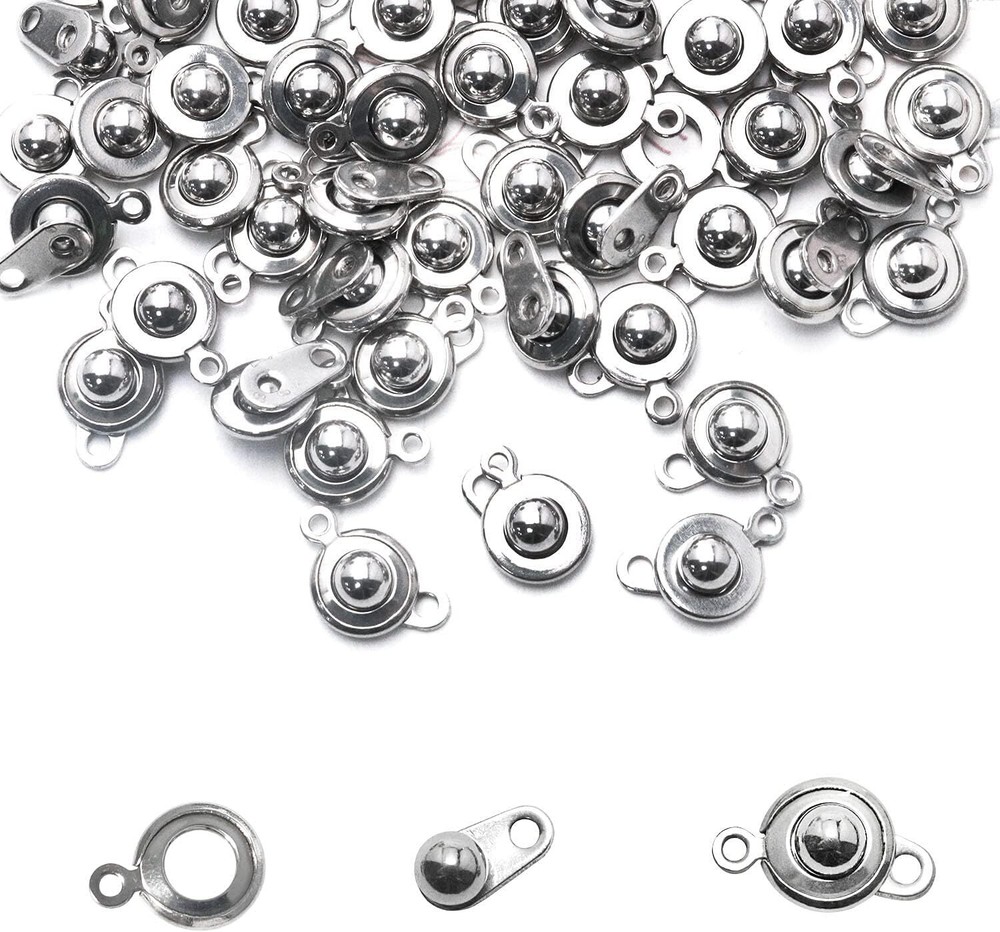 ITROLLE Snap Clasp 20sets 304 Stainless Steel Button Clasps Ball Silver
