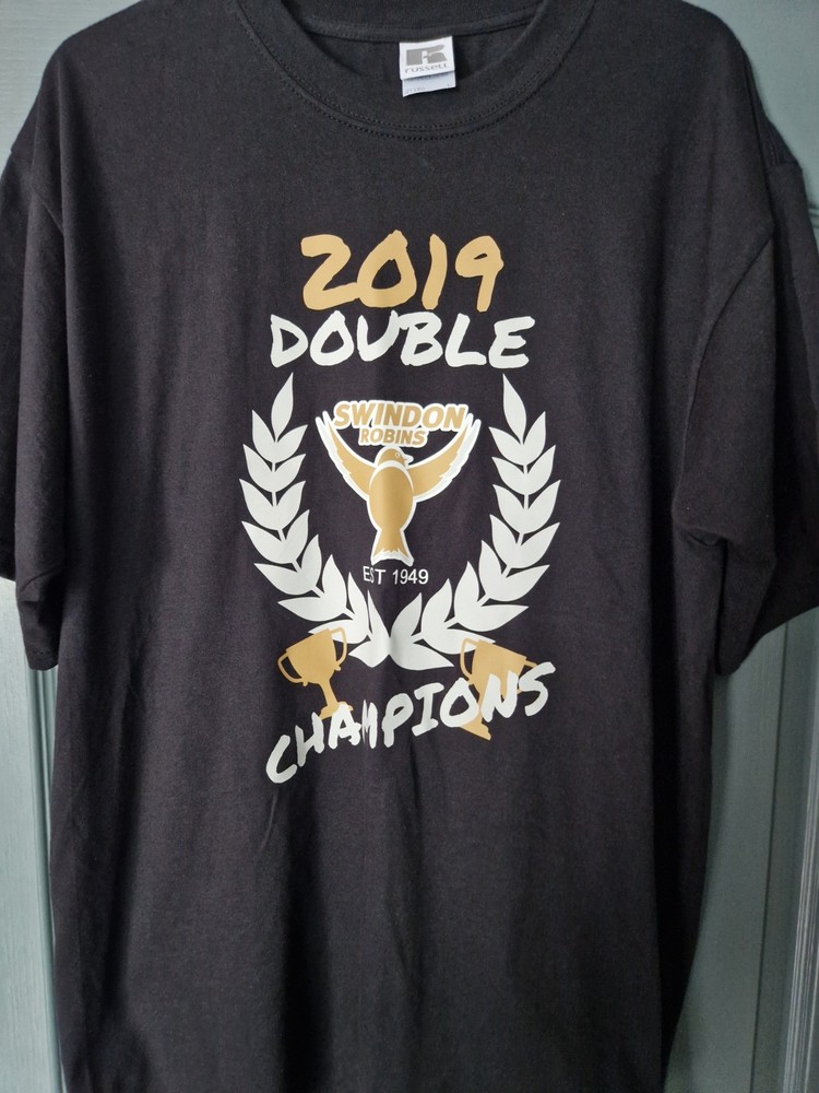 Swindon Robins Speedway 2019 Double champions Tshirt Size L