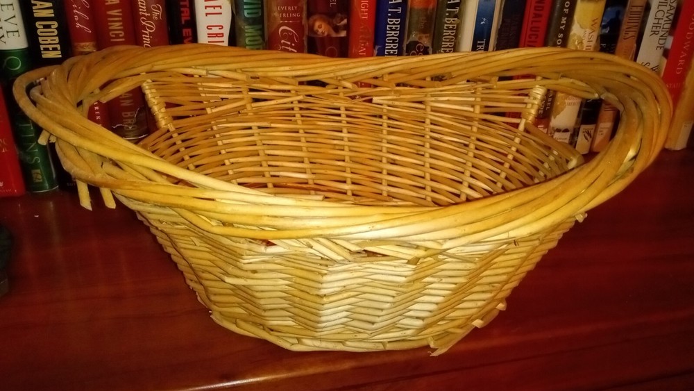 Vintage French Country Blonde Wicker Laundry Basket Petite Size