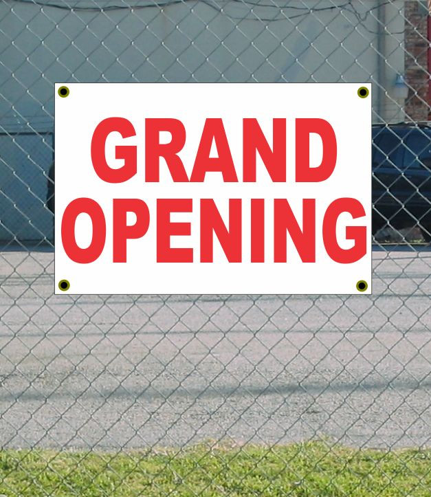 2x3 Red & White Grand Opening Banner Sign Discount Price Free Shipping
