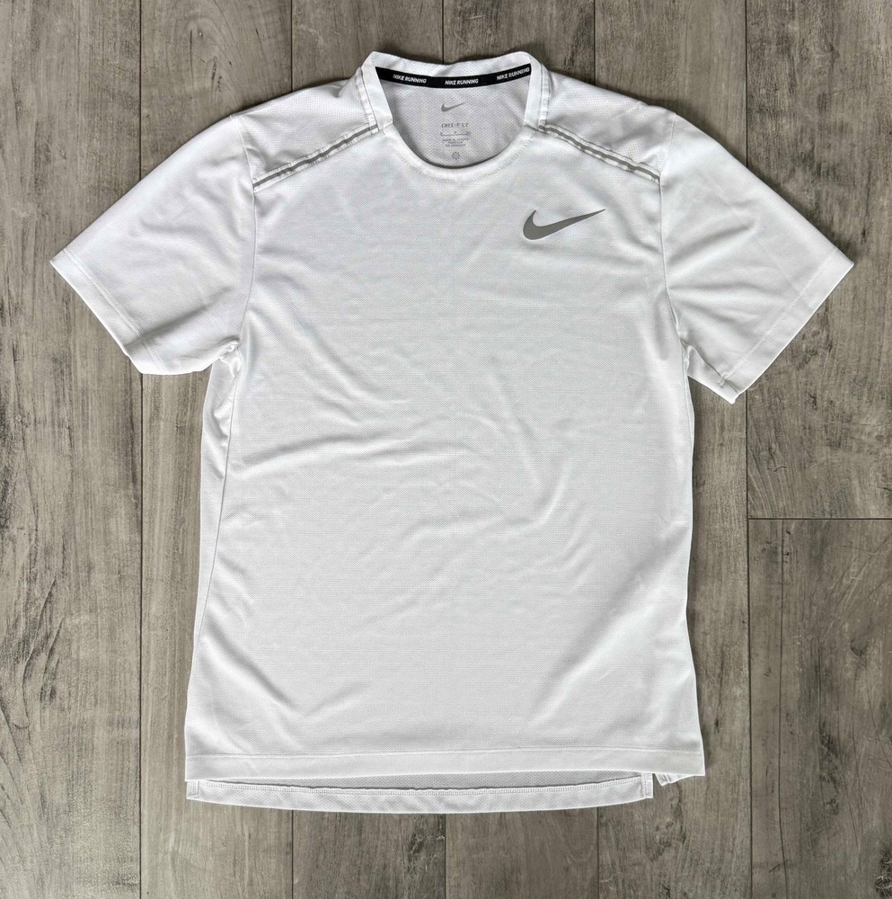 Nike Running Dri-Fit Shirt Mens White Reflective Short Sleeve - Size: Small