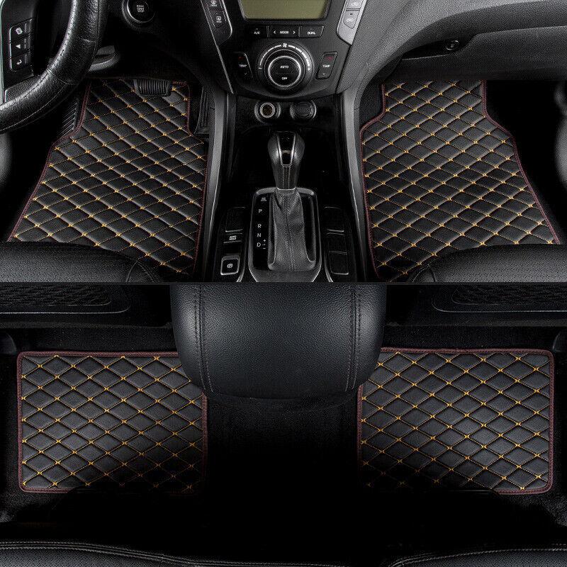 4PCS PU Leather Car Floor Mats Quilted Design Waterproof Liners Carpets Part