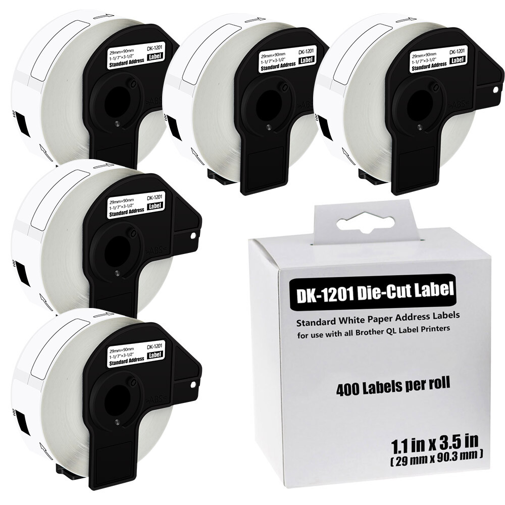 5-Roll Permanent Frame DK-1201 Labels for Brother QL Printers 29x90mm