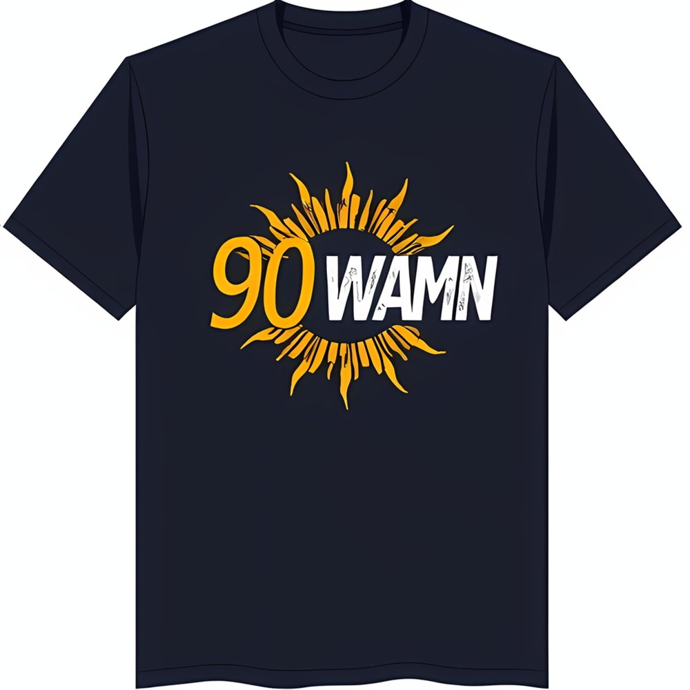 Bold Black T-Shirt with Striking Yellow Sun Graphic & '90 WAMN' Text