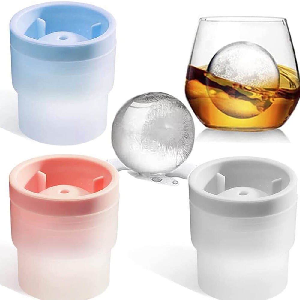Sphere Ice Ball Mold Round Maker Whiskey Cube Mold Stackable Pack of 4 Silicone