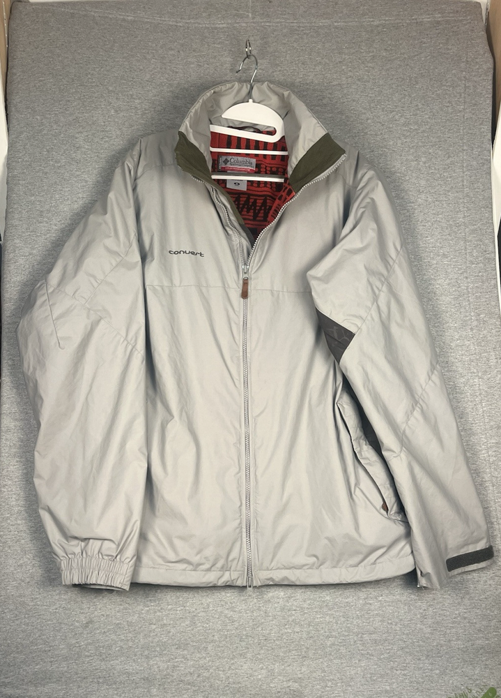Columbia Convert Jacket Men's M Gray Black Como Full Zip Collared Fleece Lined.