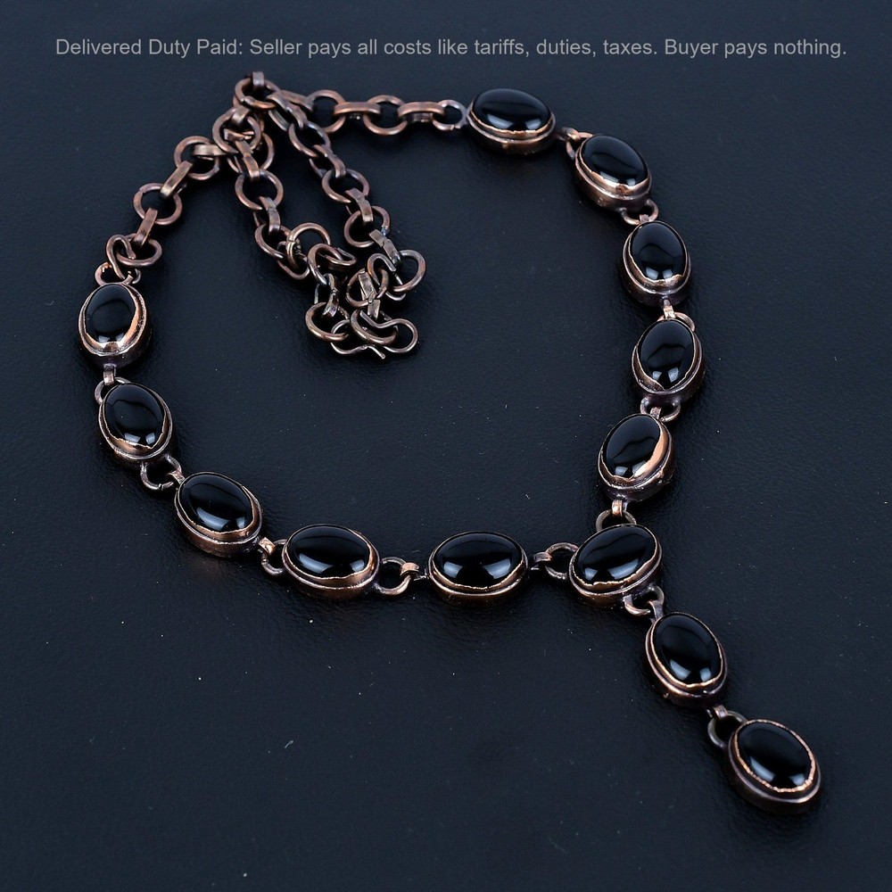 Cyber Monday Deal Copper Black Onyx Stone Chain Electroformed Necklace Jewelry-image