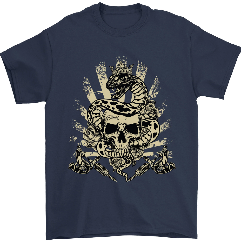 Tattoo Skull Snake Tattooist Biker Gothic Mens T-Shirt 100% Cotton