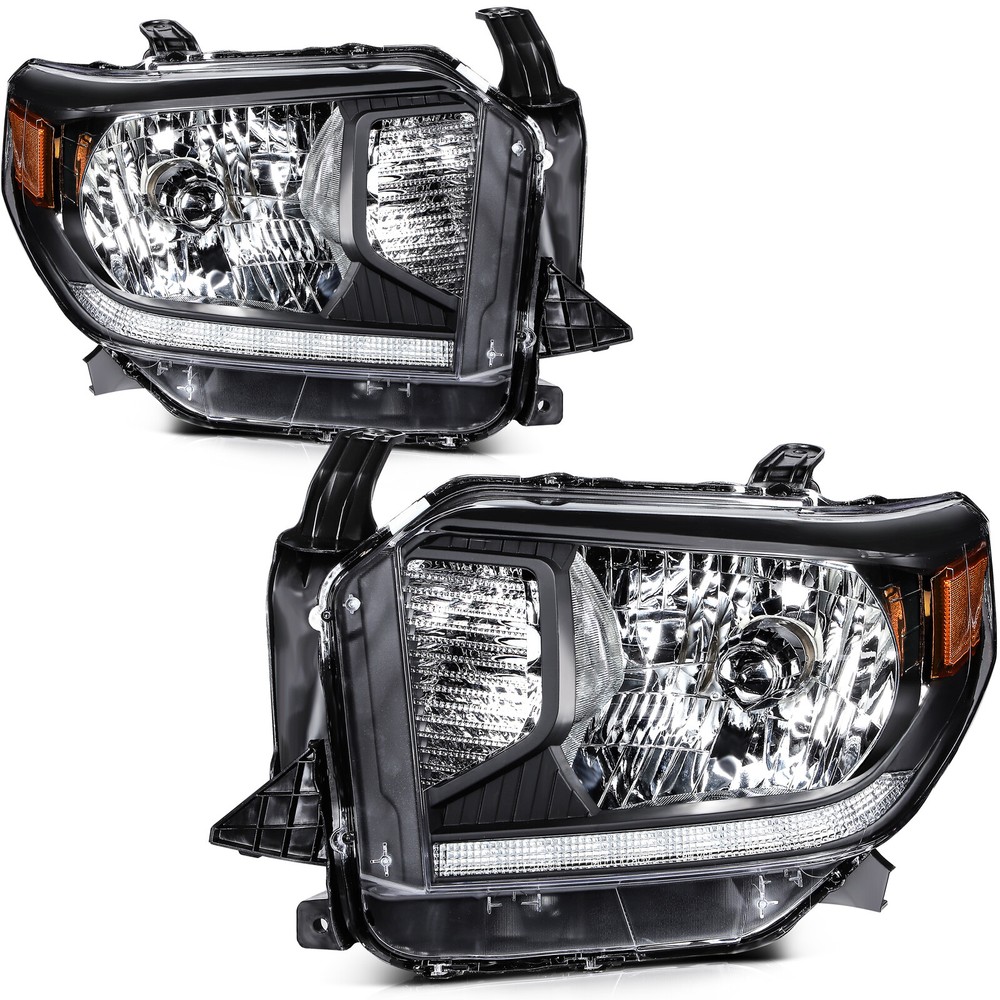 For 14-21 Toyota Tundra Clear Lens Black Housing Headlights Assembly Lamps Pair