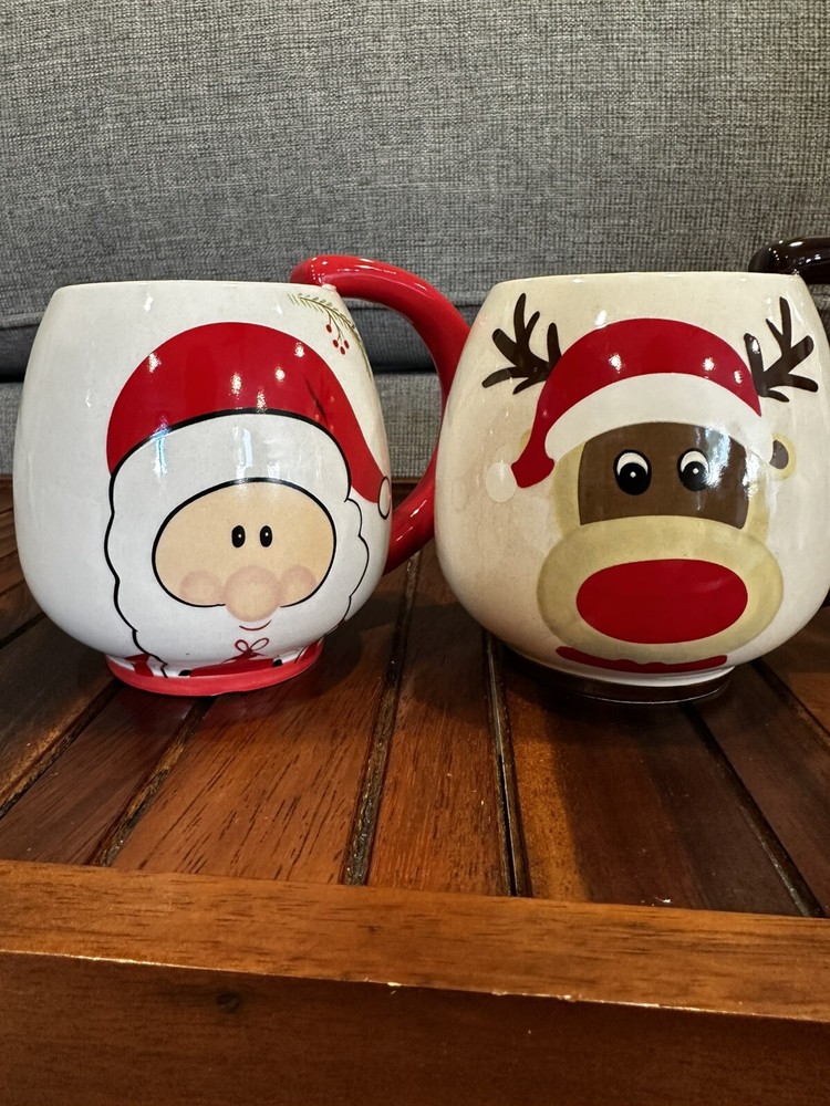 Global Design Connection Santa & Reindeer Christmas Mugs Coffee Or Cocoa