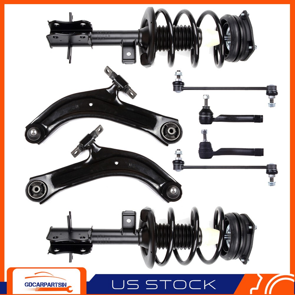2007-2012 Nissan Sentra 2.0L Front Suspension Kit - Struts Control Arms Tie Rods Sway Bars