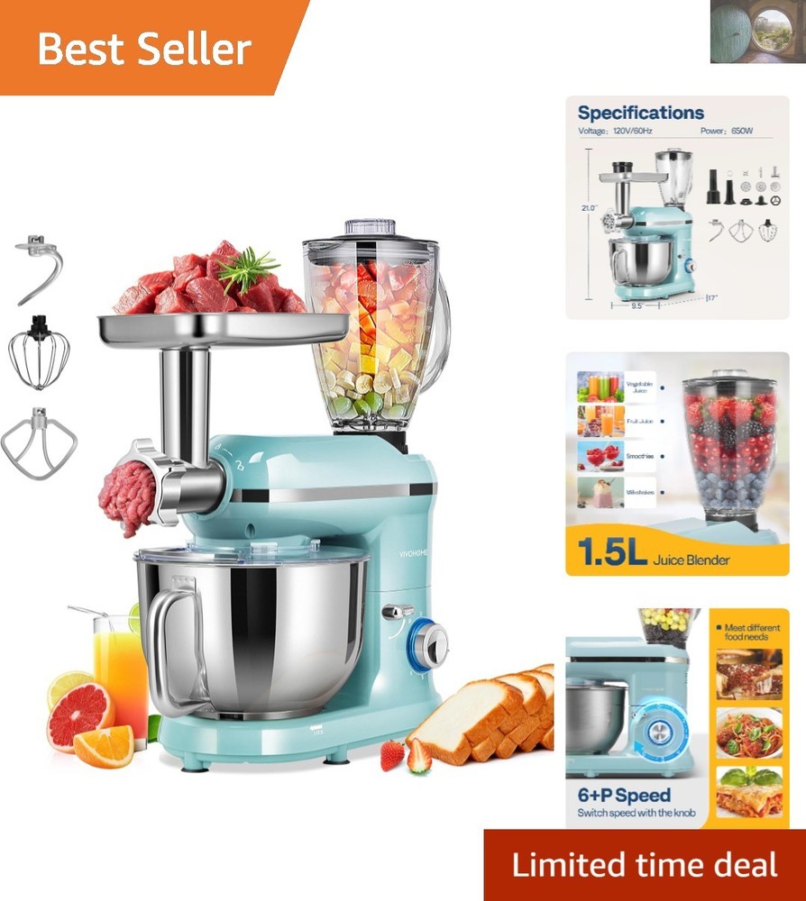 650W Blue Stand Mixer with Tilt-Head Meat Grinder Juice Blender Attachment