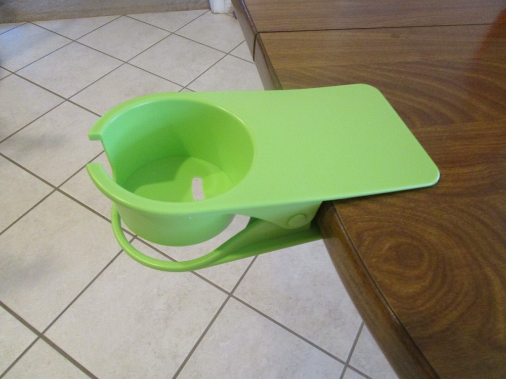 NIB ~ Heavy Duty Green Drink Holder ~ Desk or Lounger ~ Edge Side Clamps on Desk