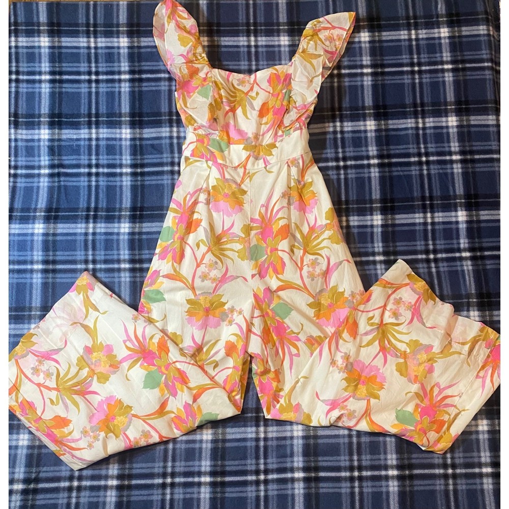 Taylor Women Floral Wide/Cropped Leg Jumpsuit Ruffle Strap Tie Back Smal