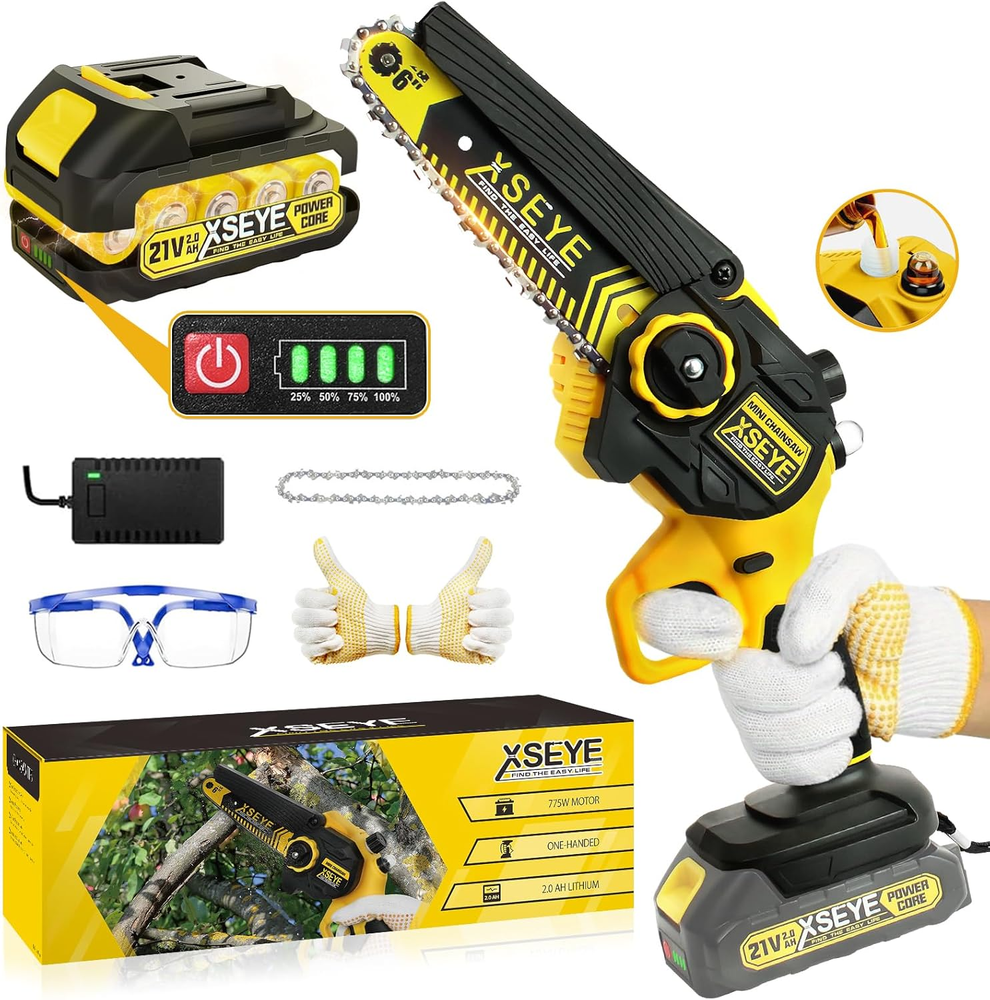 Mini Cordless 6-Inch Chainsaw with Auto Oiling System and Battery